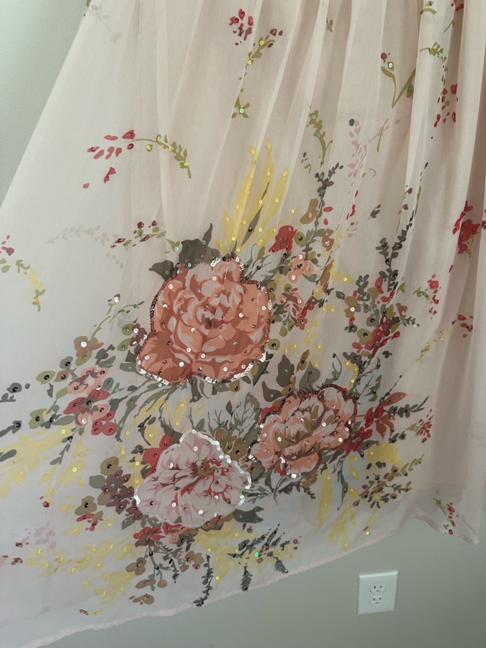 Soft Surroundings XS Pink Floral Midi Skirt Boho Chiffon Sequined Fairycore - Picture 9 of 10